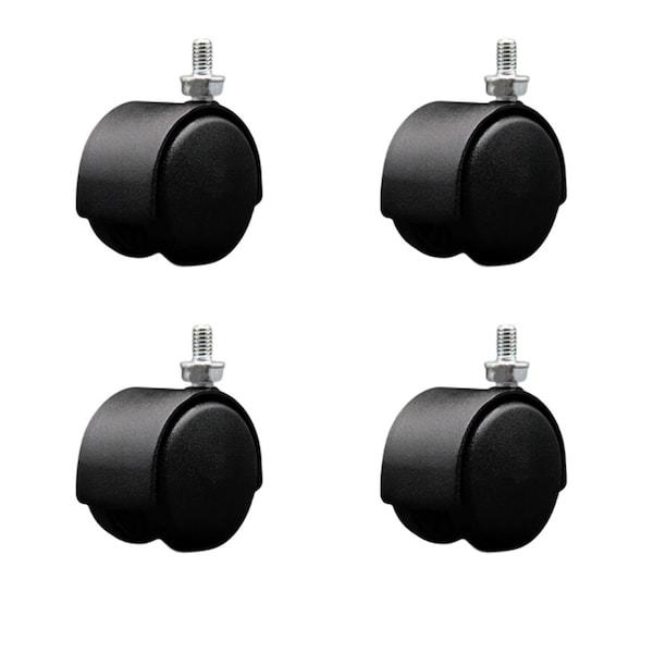 2'' Black Metal Hood Twin Wheel Caster Nylon Wheels 5/16 Thread Stem , 4PK